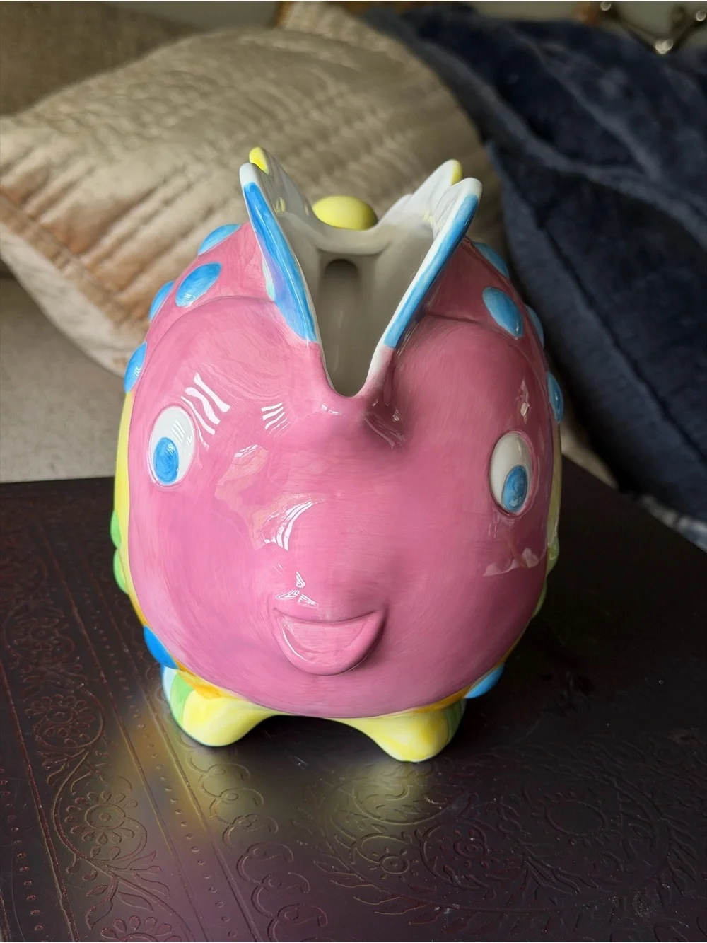 VTG‎ Whimsical Rainbow Fish Ceramic Vase Planter Colorful Coastal Kitsch Decor